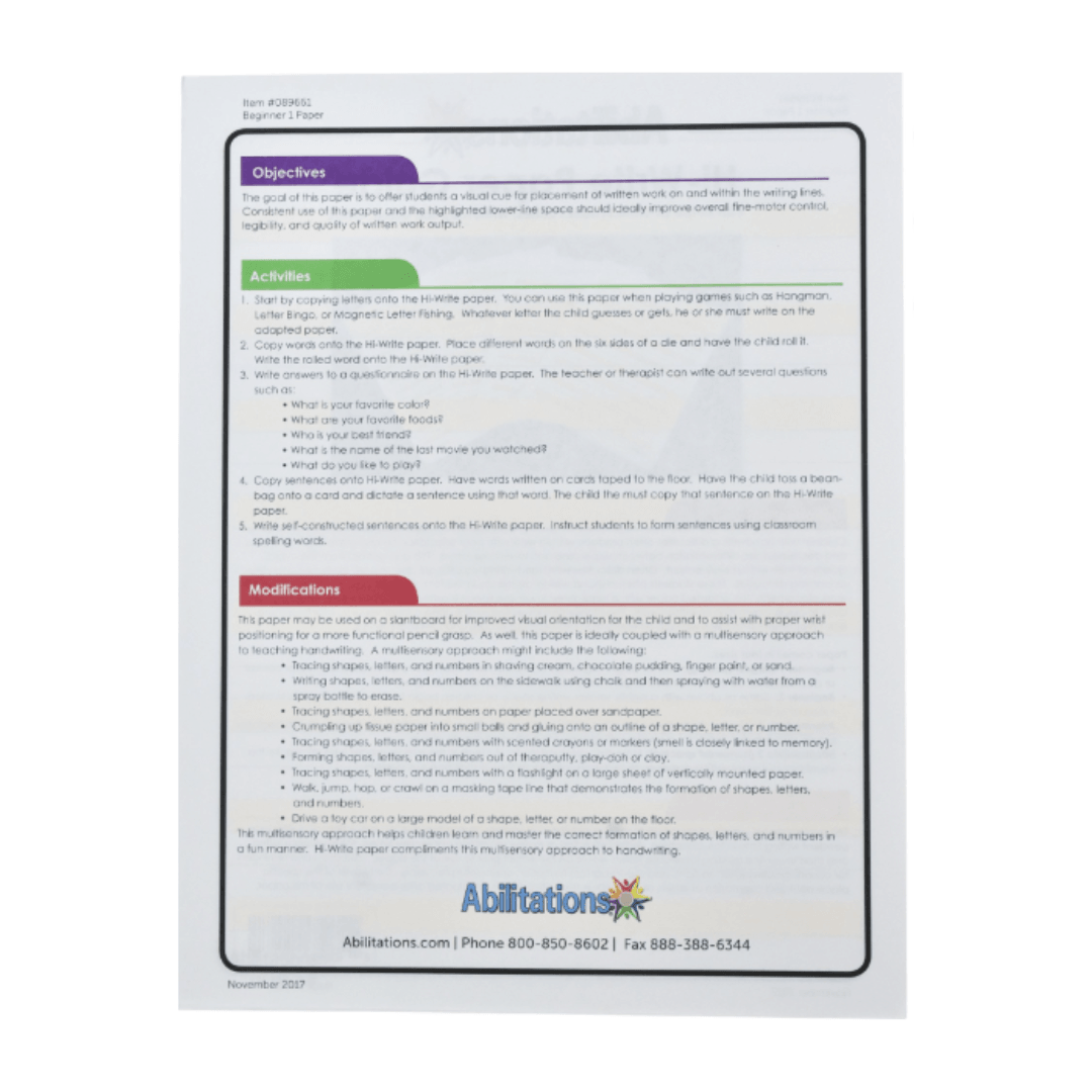 Abilitations Hi-Write Intermediate Paper – Level 1 | 100 Sheets for Writing Improvement; Letter Placement