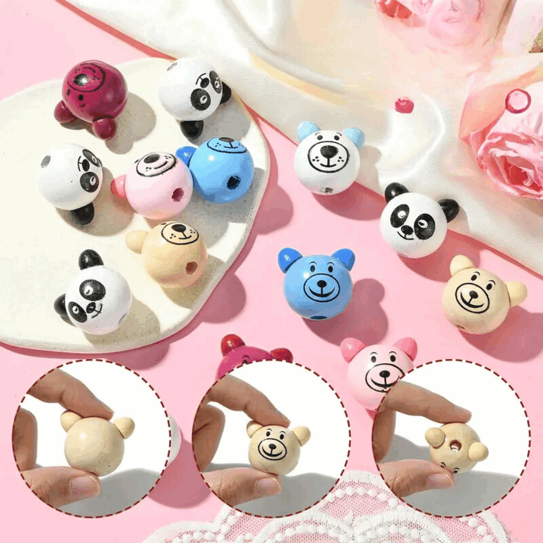 Bear-y Fun Bead Set β 8 Bear Beads with 2 Easy-Use Threads for Fine Motor Skills & Creative Play