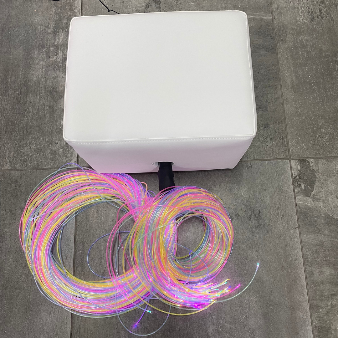 Sensory Fiber Optic Sitting Cube – Interactive Padded seat with 100 Heat-Sealed Light Strands
