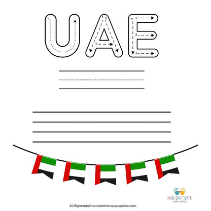 UAE Letter Tracing Worksheet (Printable) - Country & Flag Theme