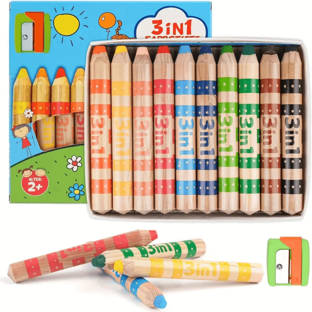 3-in-1 Jumbo Colored Pencils Set for Kids