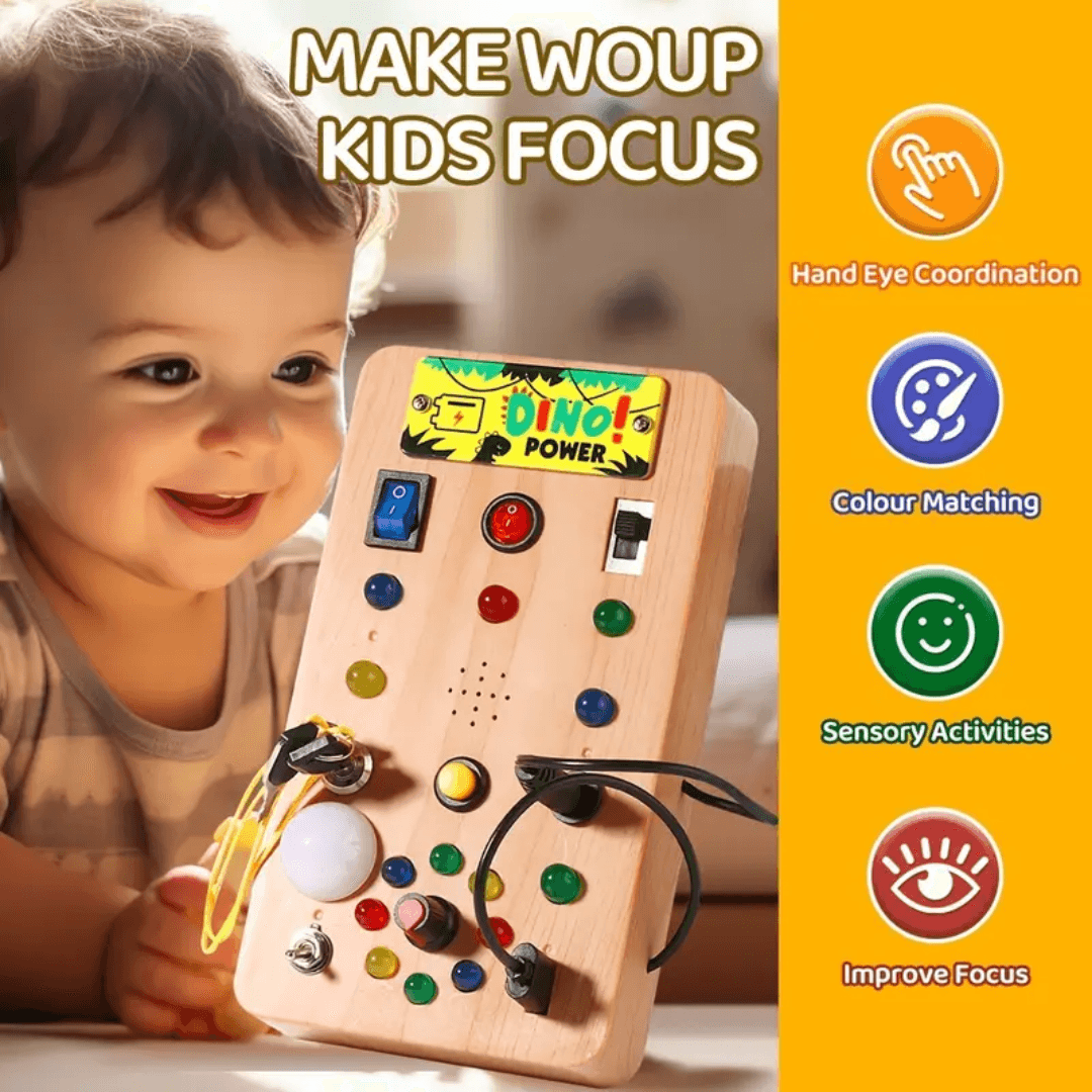 Dino Power Busy Board | Montessori Sensory Activity Board for Toddlers Kids