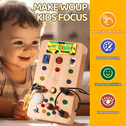 Dino Power Busy Board | Montessori Sensory Activity Board for Toddlers Kids