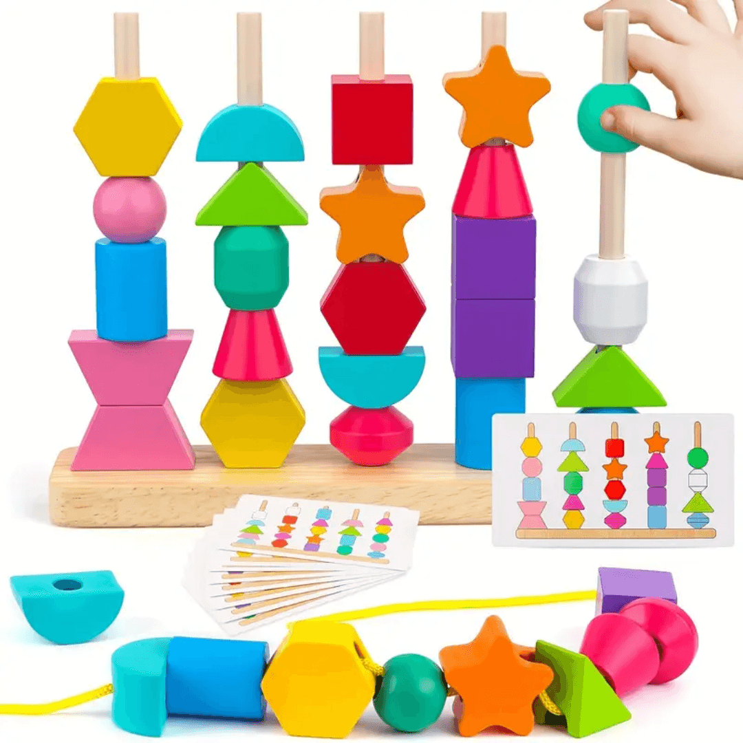 Wooden Stacking &  Lacing Bead Set – Engaging Educational Toy for Kids - Made2Motivate