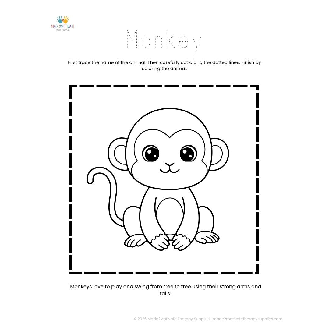Jungle Animal Tracing & Cutting Pack | Free Pre-K Printable
