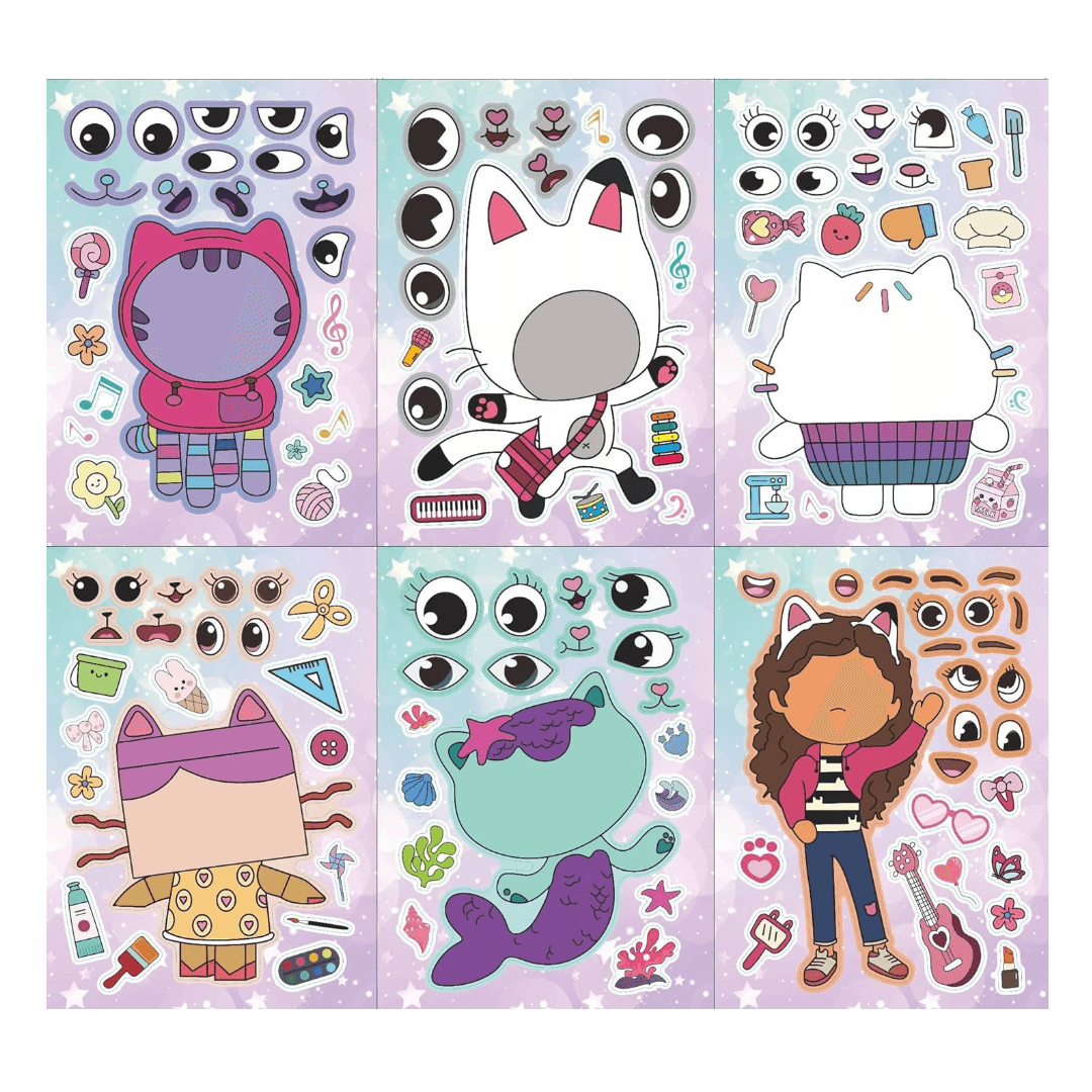 Gabby's Dollhouse Make a Face Puzzle Sticker 6 sheets
