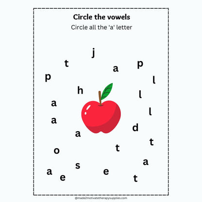 Printable Vowel Recognition Activity Book Circle the Vowels Worksheet Packet (A, E, I, O, U)