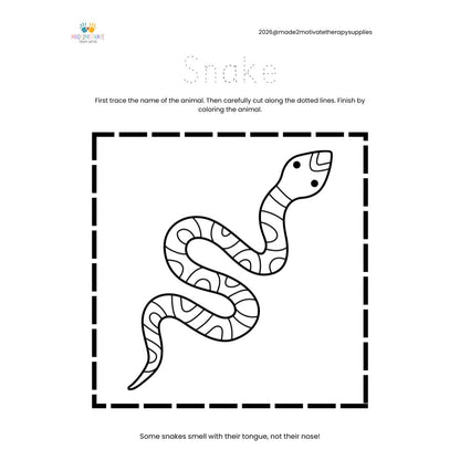 Rainforest Animal Fine Motor Activity Pack Tracing Cutting & Coloring Worksheets Pre-K