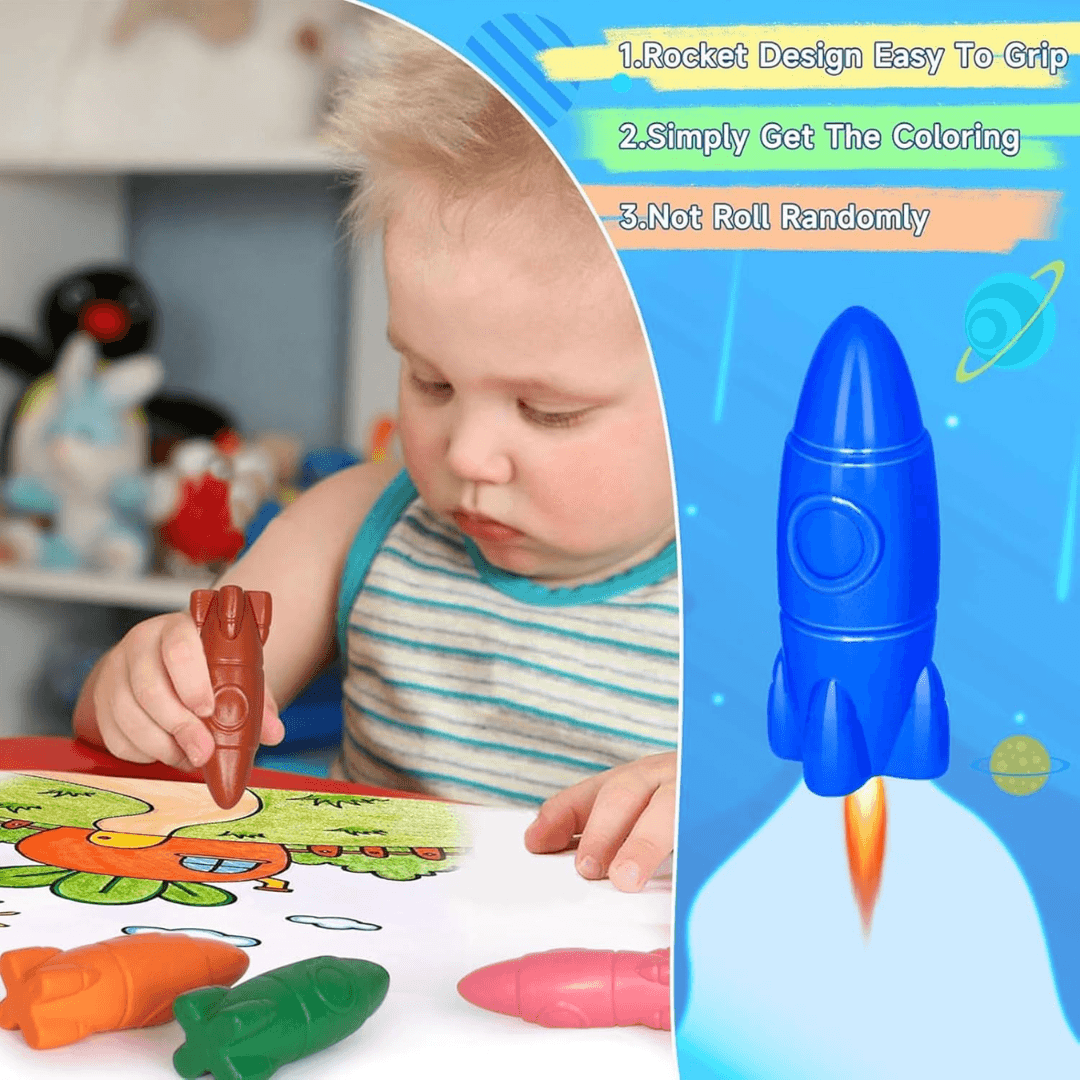 Rocket-Shaped Crayon Set – Vibrant Colors for Creative Fun!