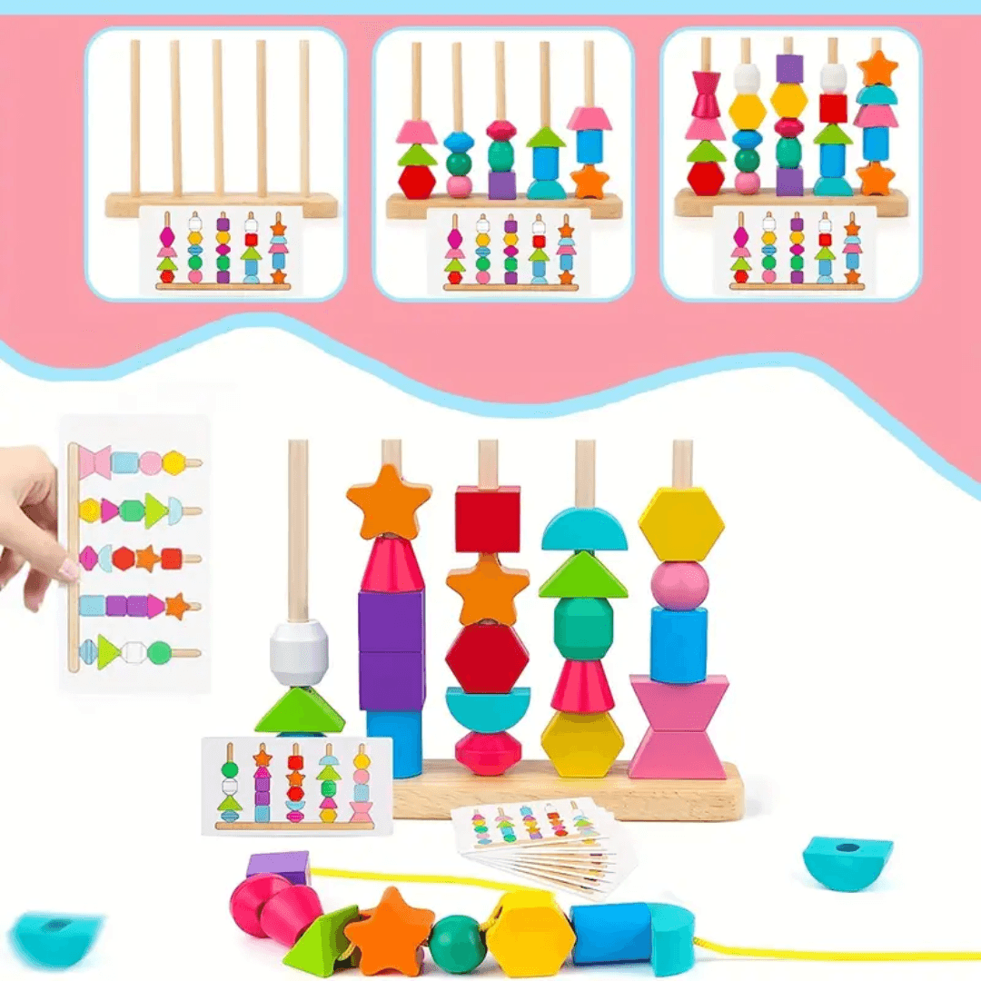 Wooden Stacking &  Lacing Bead Set – Engaging Educational Toy for Kids - Made2Motivate