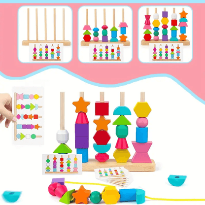 Wooden Stacking &  Lacing Bead Set – Engaging Educational Toy for Kids - Made2Motivate