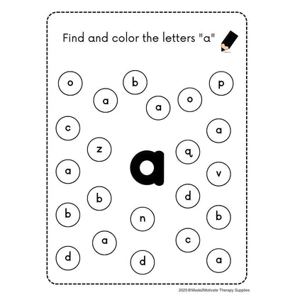 Alphabet Letter Find & Color Activity Workbook (A-Z Printable PDF)