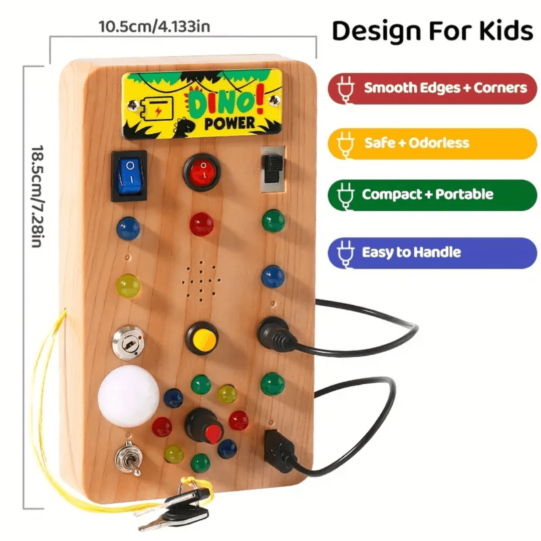 Dino Power Busy Board | Montessori Sensory Activity Board for Toddlers Kids