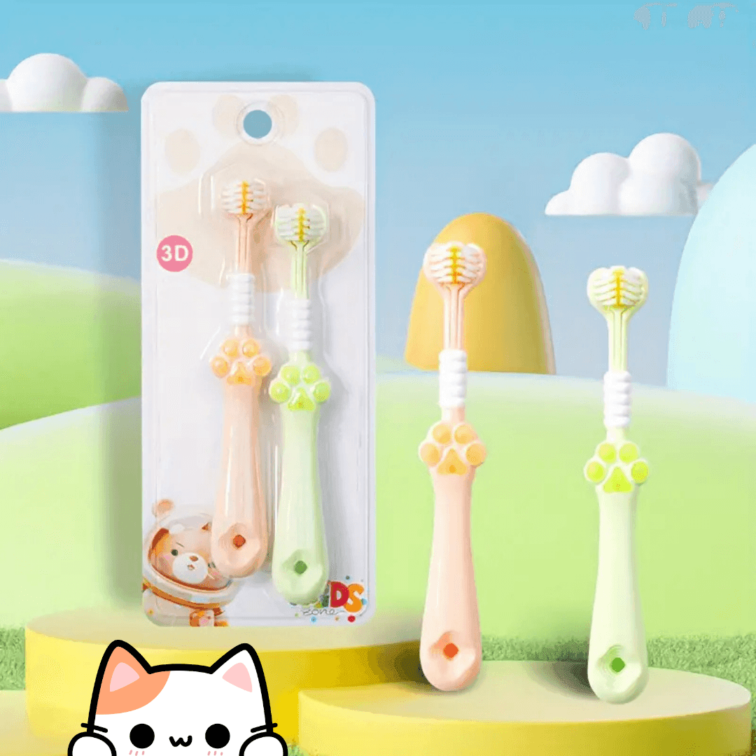 TinyPaws 3-Sided Toothbrush – Set of 2, For Faster, Fun Brushing! - Made2Motivate