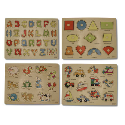 Educational Wooden Puzzle Set for Toddlers & Preschoolers – Alphabet, Shapes, Animals & Vehicles