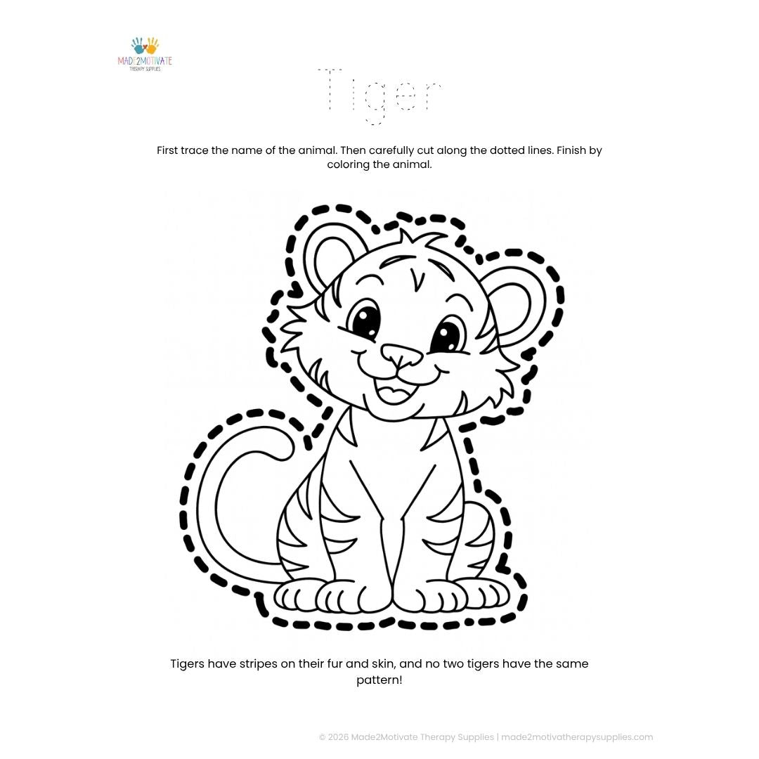 Jungle Animal Tracing, Cutting & Coloring Pack: Curved Line Skill Builder