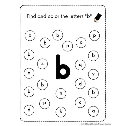 Alphabet Letter Find & Color Activity Workbook (A-Z Printable PDF)