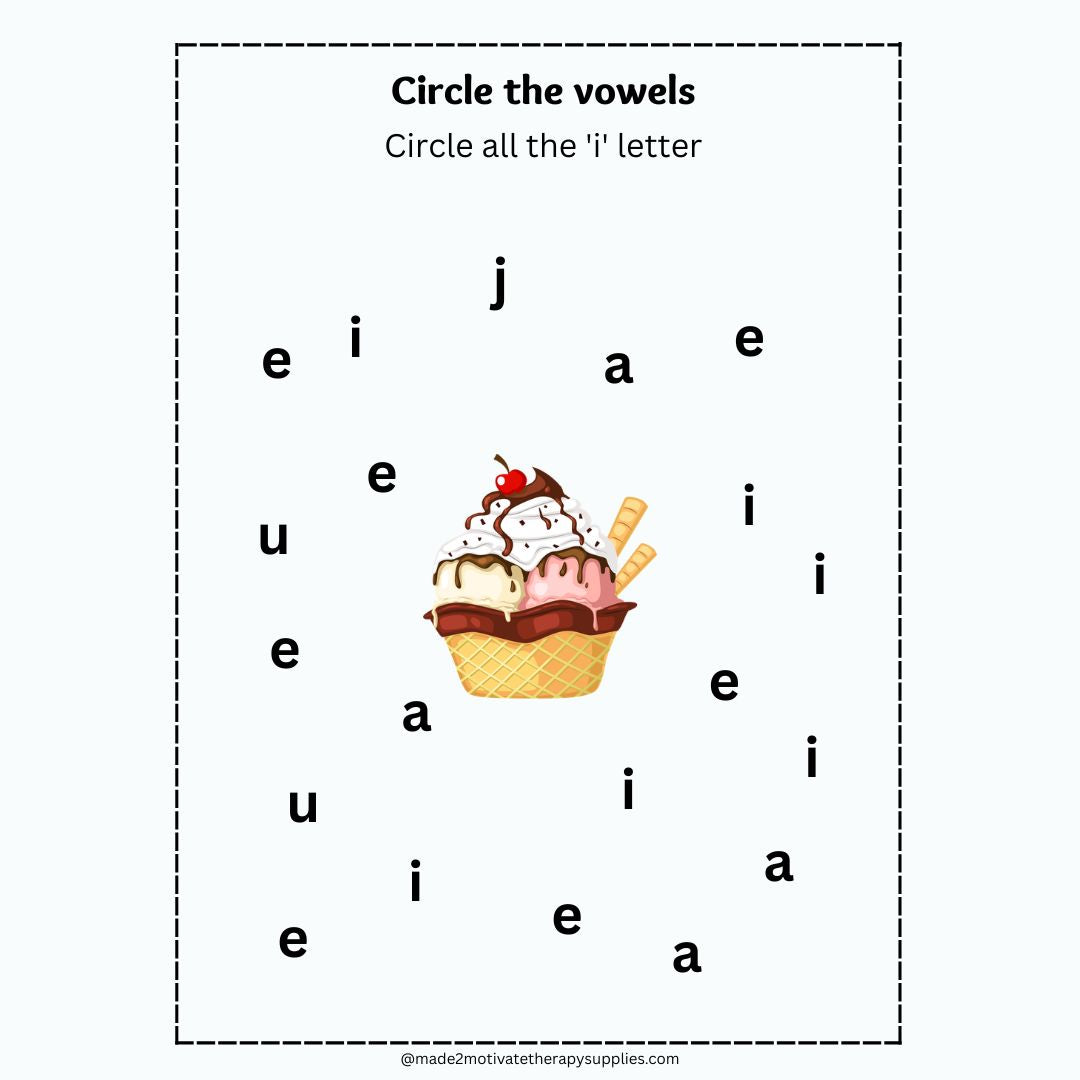 Printable Vowel Recognition Activity Book Circle the Vowels Worksheet Packet (A, E, I, O, U)