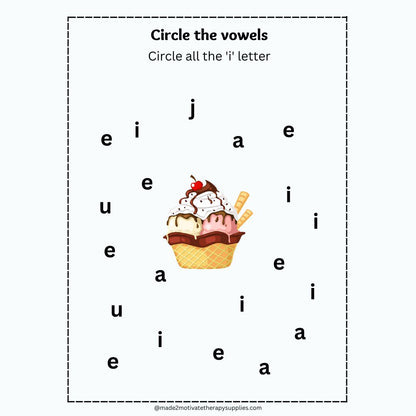Printable Vowel Recognition Activity Book Circle the Vowels Worksheet Packet (A, E, I, O, U)