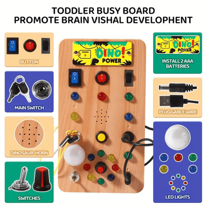 Dino Power Busy Board | Montessori Sensory Activity Board for Toddlers Kids