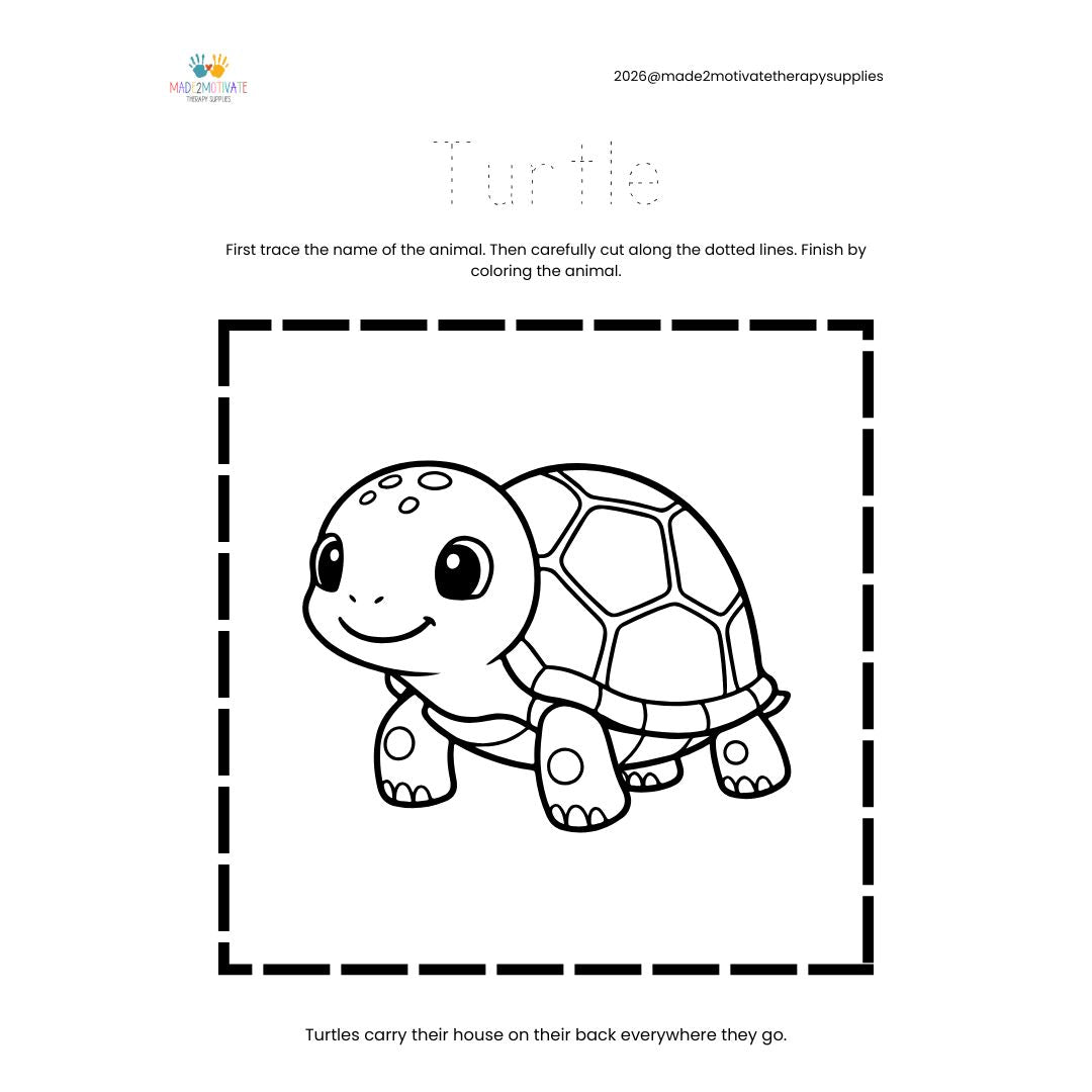 Rainforest Animal Fine Motor Activity Pack Tracing Cutting & Coloring Worksheets Pre-K