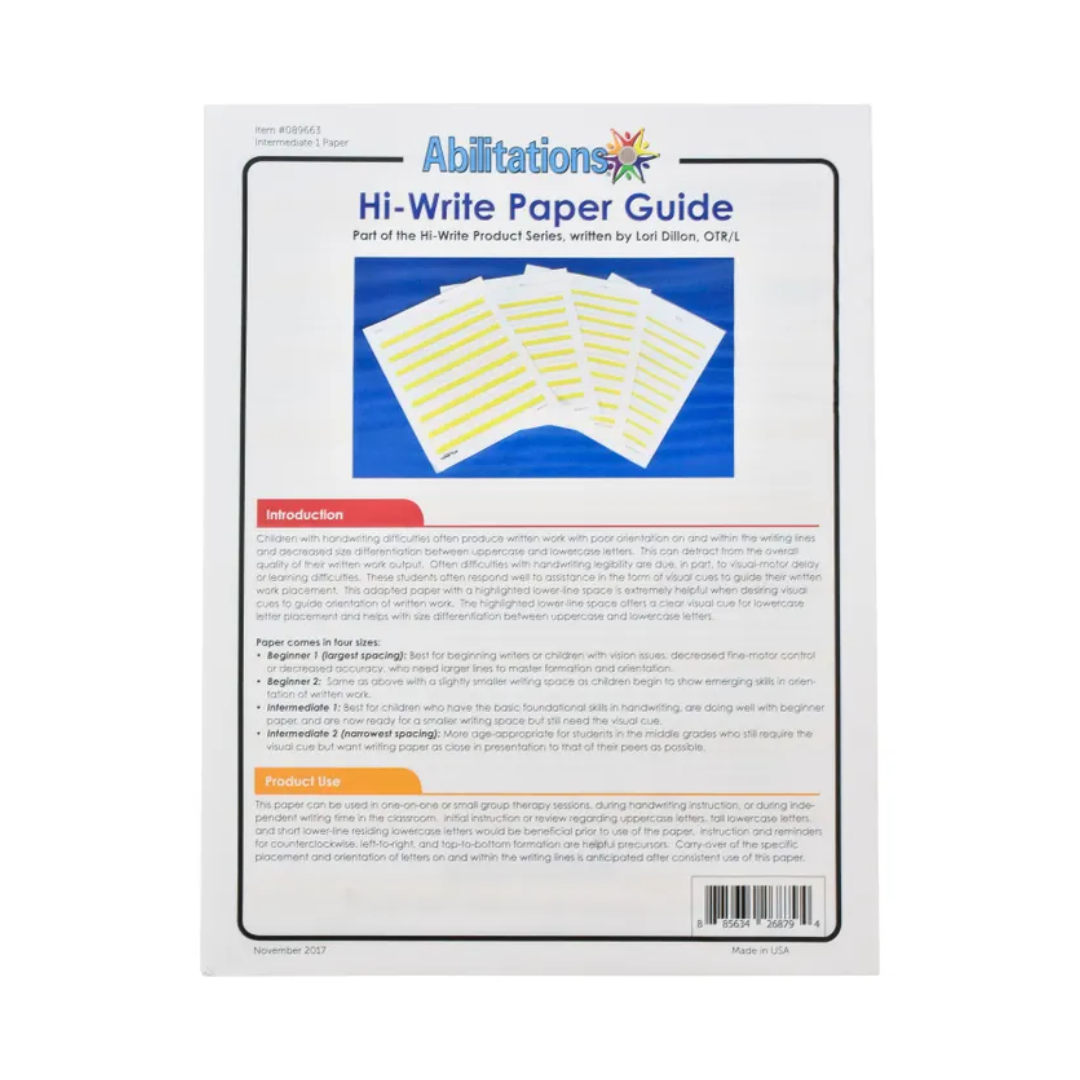 Abilitations Hi-Write Intermediate Paper – Level 1 | 100 Sheets for Writing Improvement; Letter Placement