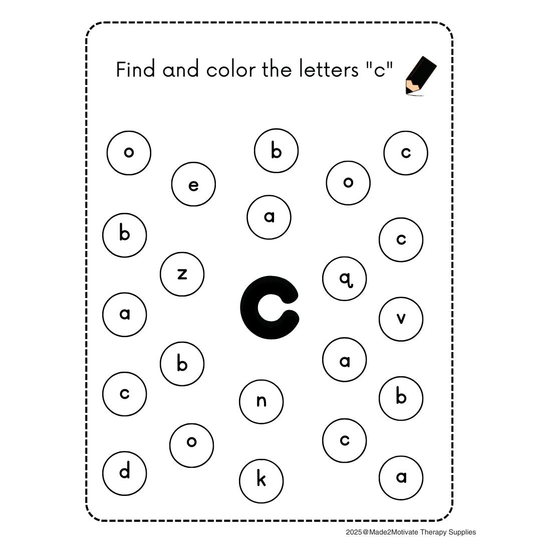 Alphabet Letter Find & Color Activity Workbook (A-Z Printable PDF)