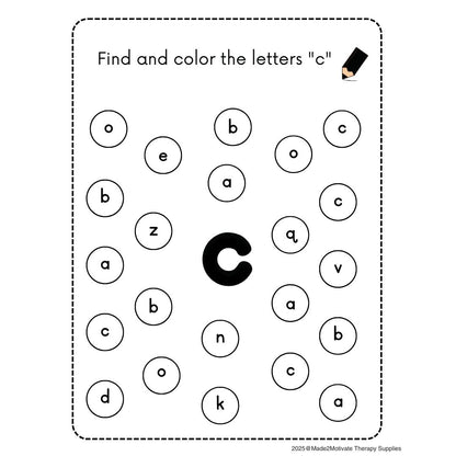 Alphabet Letter Find & Color Activity Workbook (A-Z Printable PDF)