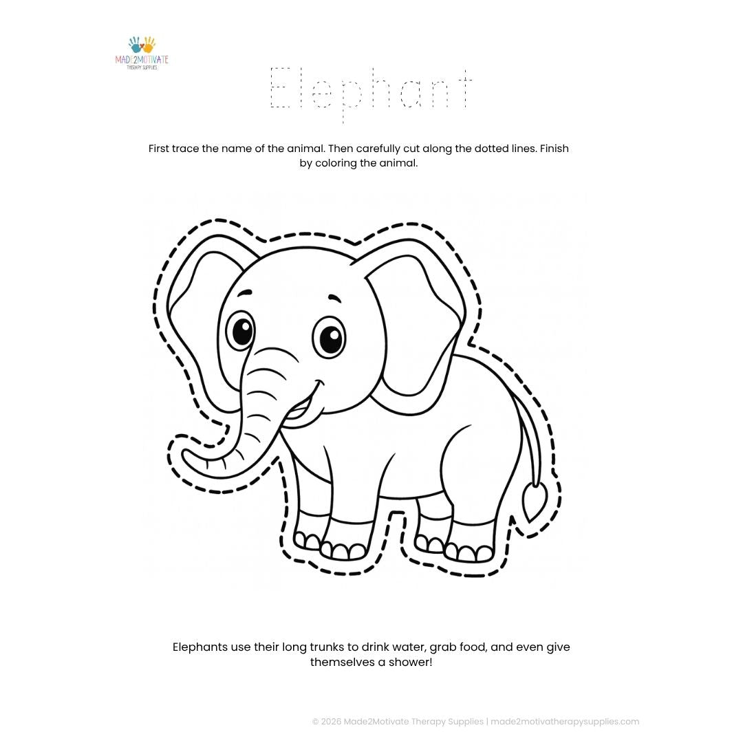 Jungle Animal Tracing, Cutting & Coloring Pack: Curved Line Skill Builder