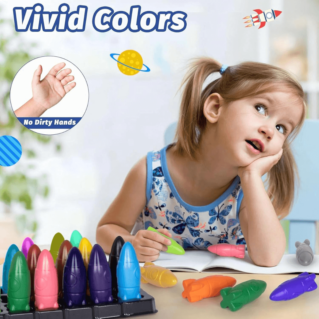 Rocket-Shaped Crayon Set – Vibrant Colors for Creative Fun!