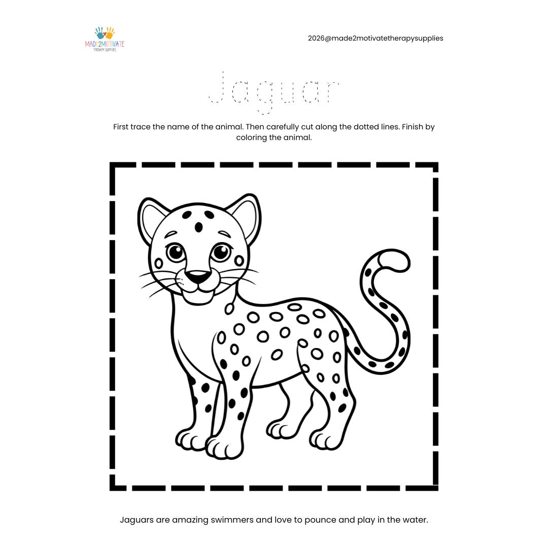 Rainforest Animal Fine Motor Activity Pack Tracing Cutting & Coloring Worksheets Pre-K
