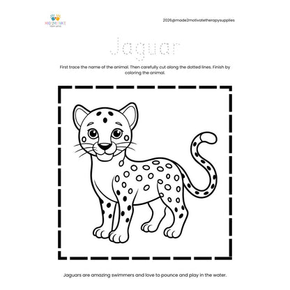 Rainforest Animal Fine Motor Activity Pack Tracing Cutting & Coloring Worksheets Pre-K