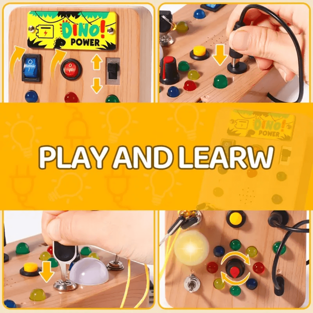 Dino Power Busy Board | Montessori Sensory Activity Board for Toddlers Kids
