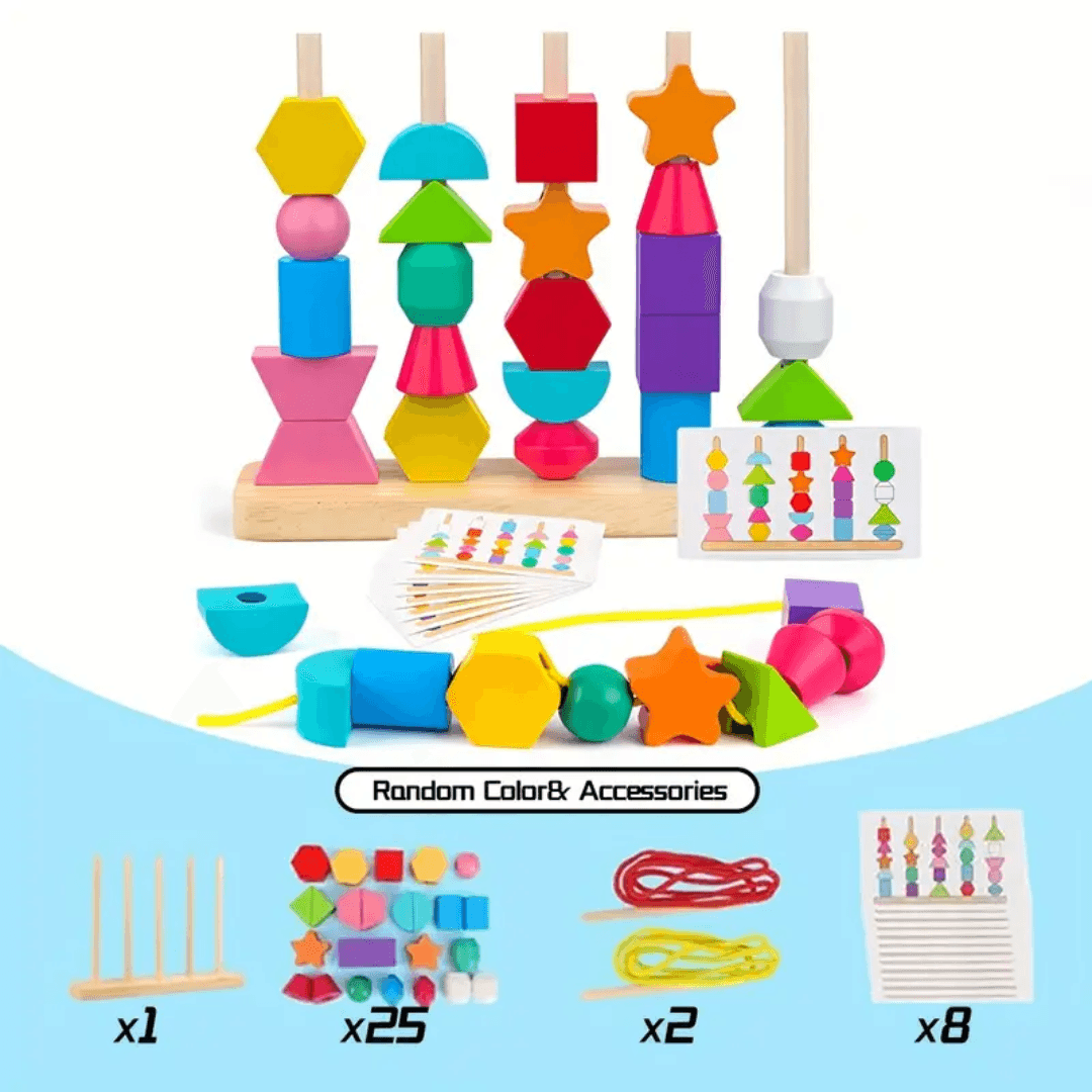 Wooden Stacking &  Lacing Bead Set – Engaging Educational Toy for Kids - Made2Motivate