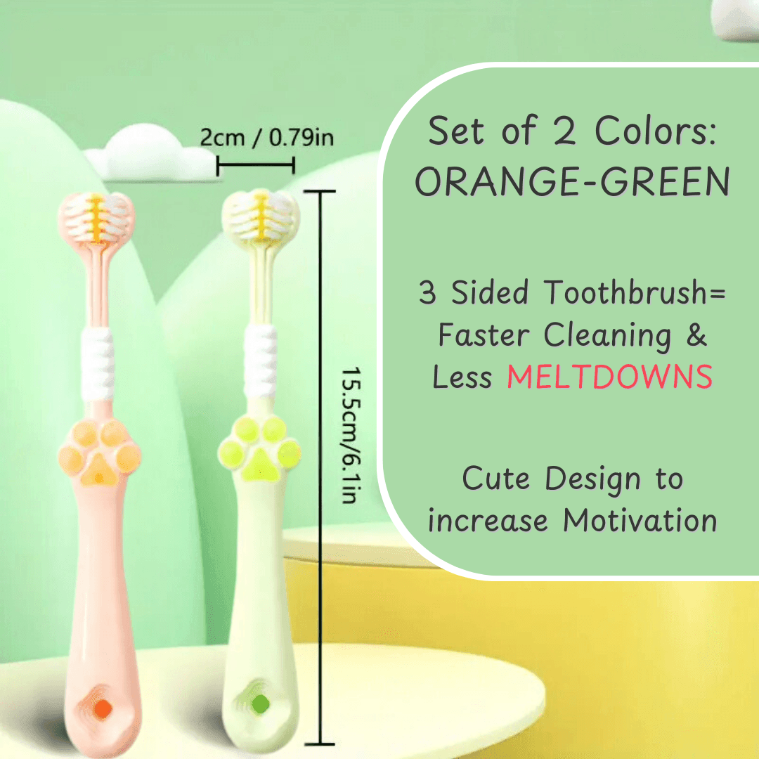 TinyPaws 3-Sided Toothbrush – Set of 2, For Faster, Fun Brushing! - Made2Motivate