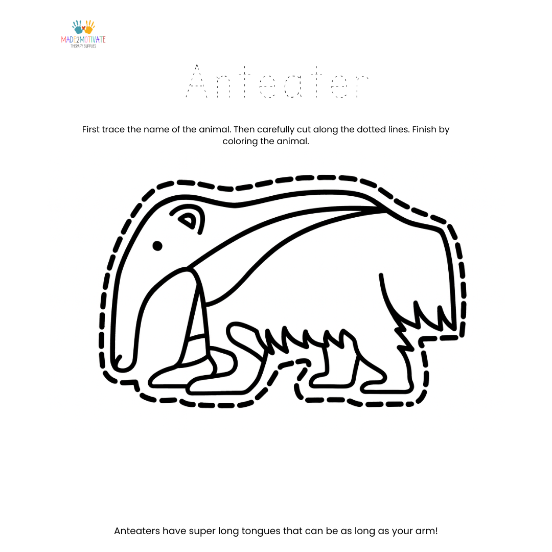 Rainforest Animal Fine Motor Activity Pack Tracing Cutting & Coloring Worksheets