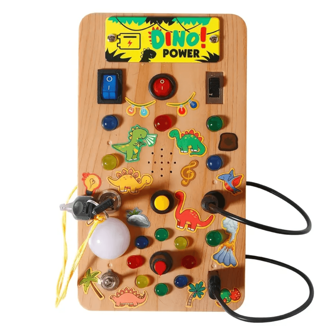 Dino Power Busy Board | Montessori Sensory Activity Board for Toddlers Kids