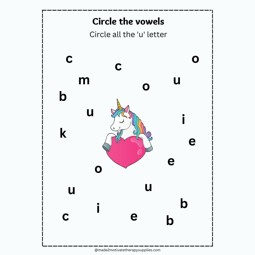 Printable Vowel Recognition Activity Book Circle the Vowels Worksheet Packet (A, E, I, O, U)