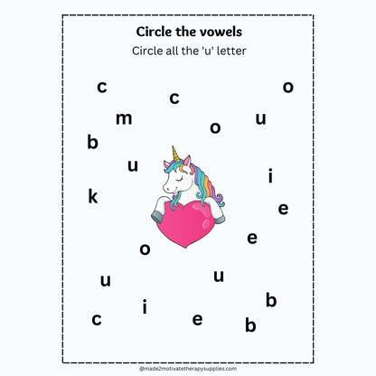 Printable Vowel Recognition Activity Book Circle the Vowels Worksheet Packet (A, E, I, O, U)