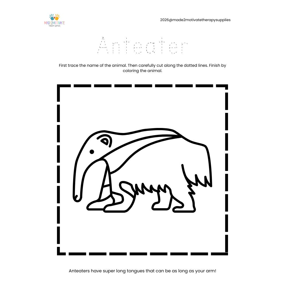 Rainforest Animal Fine Motor Activity Pack Tracing Cutting & Coloring Worksheets Pre-K