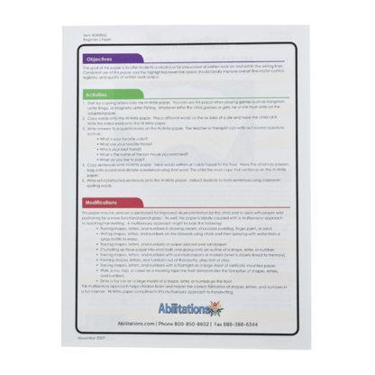 Abilitations Hi-Write Intermediate Paper – Level 1 | 100 Sheets for Writing Improvement; Letter Placement