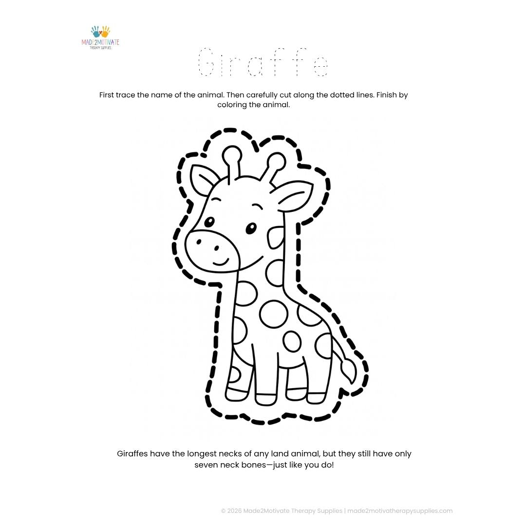 Jungle Animal Tracing, Cutting & Coloring Pack: Curved Line Skill Builder