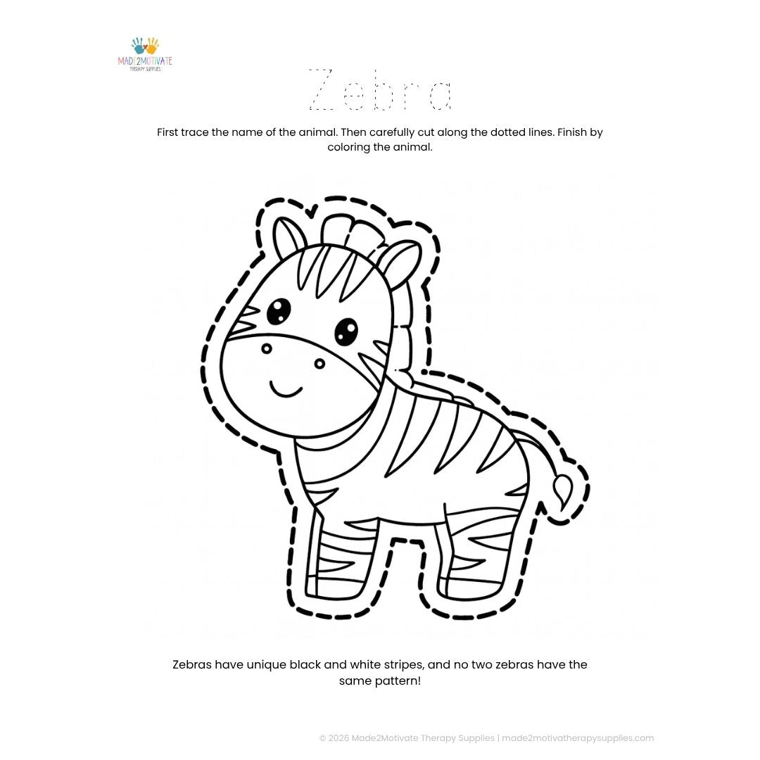 Jungle Animal Tracing, Cutting & Coloring Pack: Curved Line Skill Builder