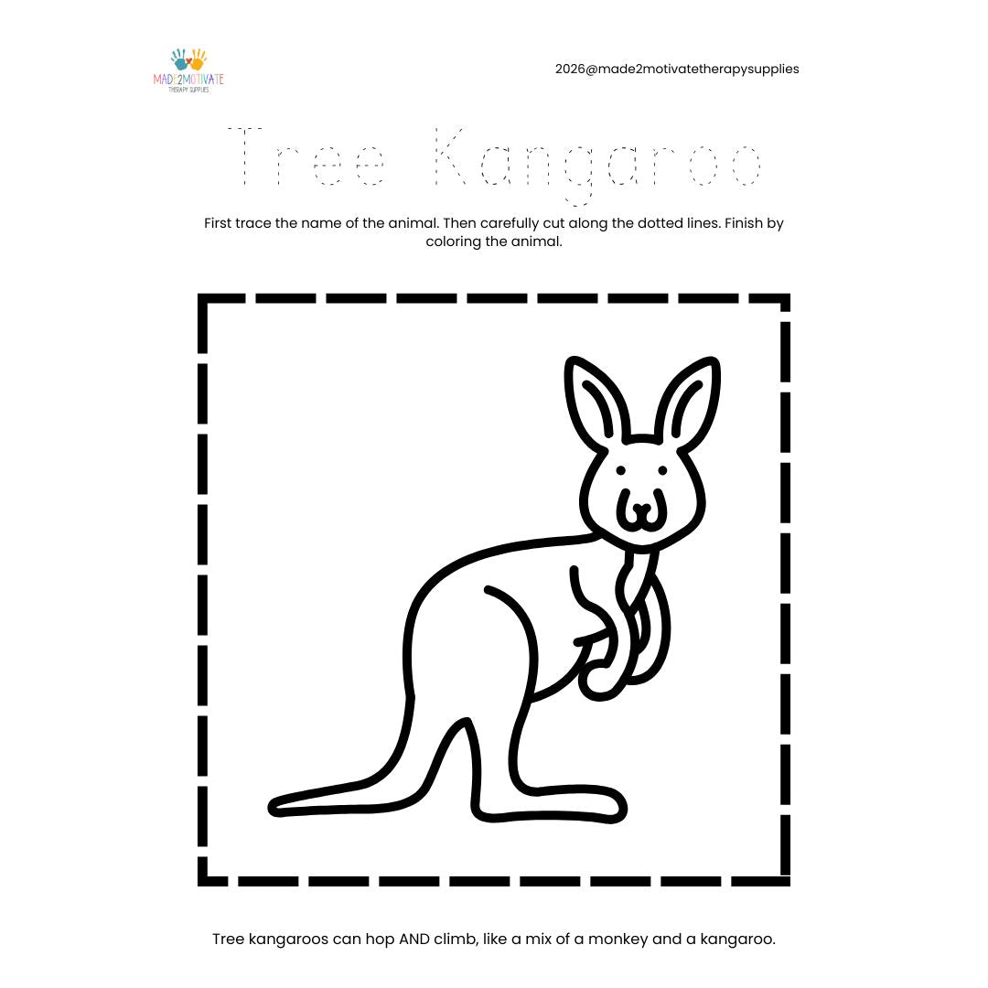 Rainforest Animal Fine Motor Activity Pack Tracing Cutting & Coloring Worksheets Pre-K