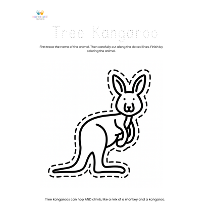 Rainforest Animal Fine Motor Activity Pack Tracing Cutting & Coloring Worksheets