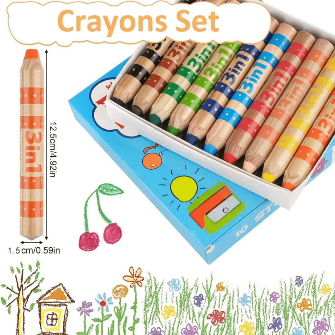 3-in-1 Jumbo Colored Pencils Set for Kids