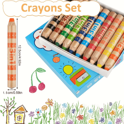 3-in-1 Jumbo Colored Pencils Set for Kids