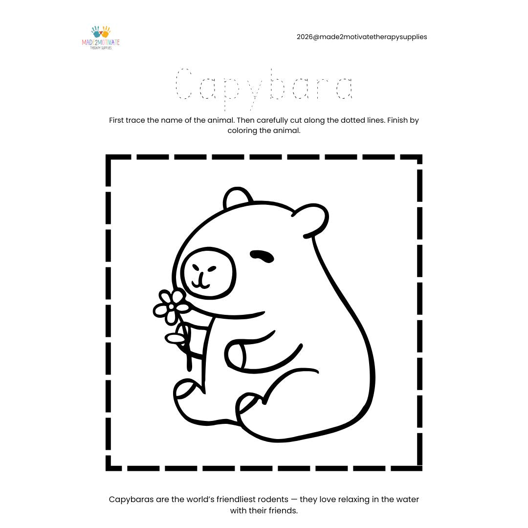 Rainforest Animal Fine Motor Activity Pack Tracing Cutting & Coloring Worksheets Pre-K