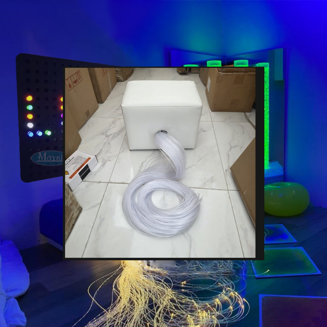 Sensory Fiber Optic Sitting Cube – Interactive Padded seat with 100 Heat-Sealed Light Strands