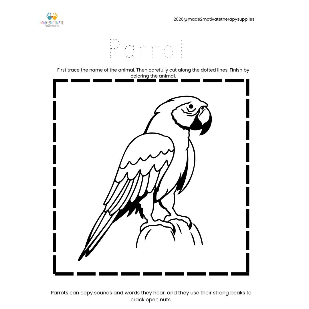 Rainforest Animal Fine Motor Activity Pack Tracing Cutting & Coloring Worksheets Pre-K